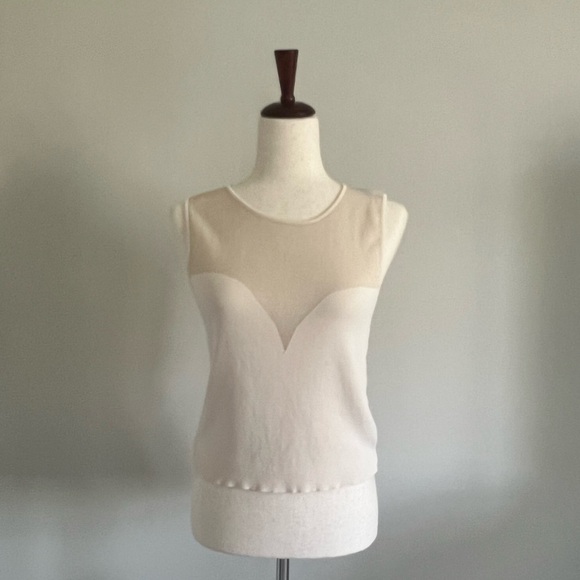 ZARA Sheer Sweetheart Neckline Tank Ivory Size L - Picture 2 of 5